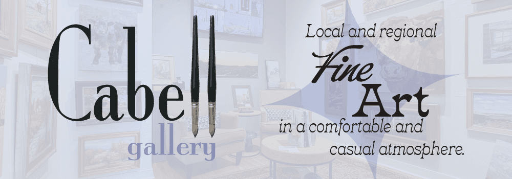 Logo and text promoting Cabell Gallery, showcasing local and regional fine art in a casual setting.