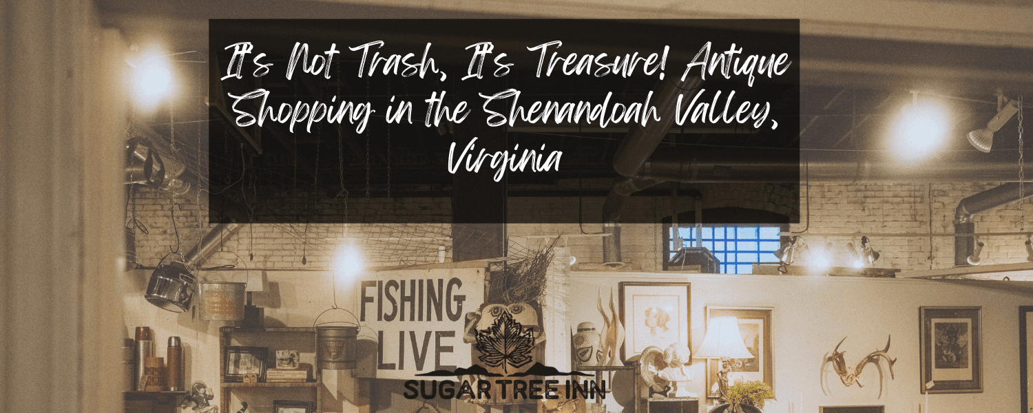 A cozy interior showcasing antique items with a sign promoting antique shopping in the Shenandoah Valley, Virginia. A cozy interior showcasing antique items with a sign promoting antique shopping in the Shenandoah Valley, Virginia.