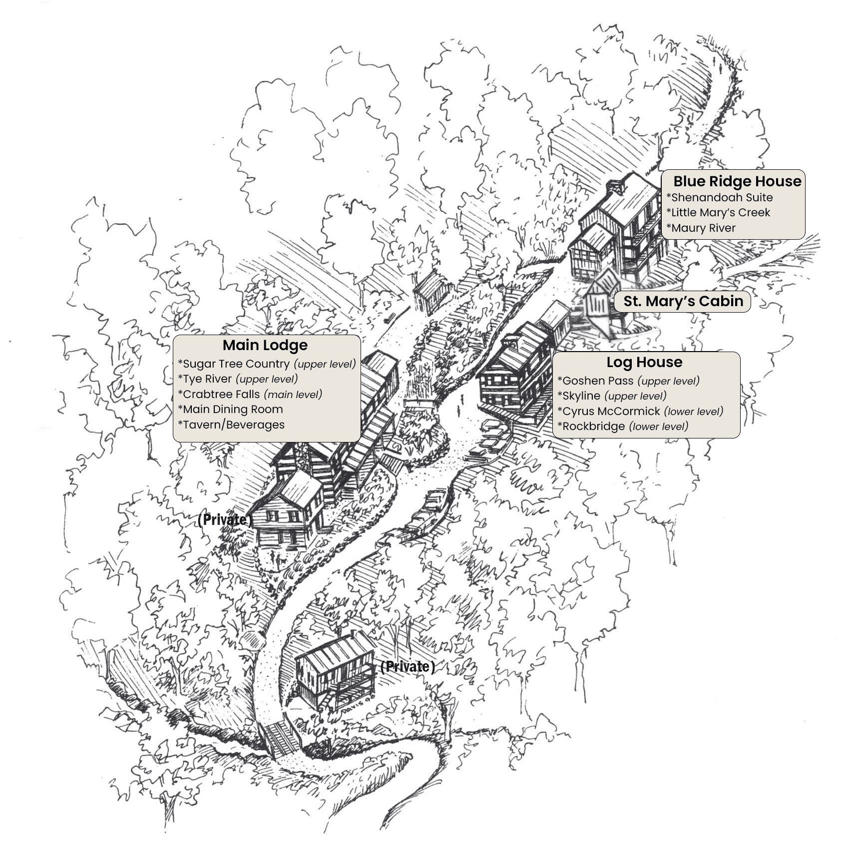 line drawing of all accommodations on the property