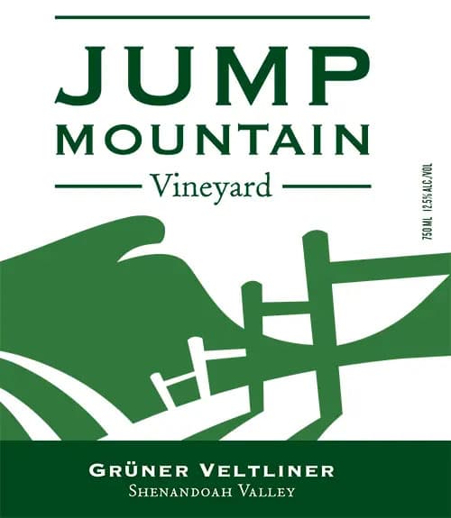 Label design for Jump Mountain Vineyard featuring Grüner Veltliner from Shenandoah Valley.