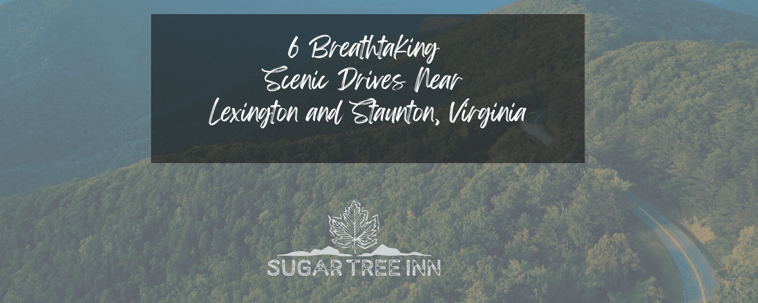 Text overlay on a scenic landscape featuring lush green mountains, promoting six breathtaking scenic drives near Lexington and Staunton, Virginia. Text overlay on a scenic landscape featuring lush green mountains, promoting six breathtaking scenic drives near Lexington and Staunton, Virginia.