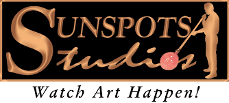 Logo for Sunspots Studios featuring the tagline "Watch Art Happen!"