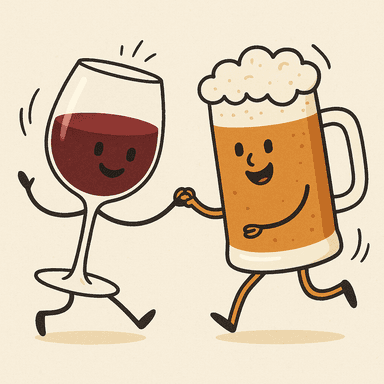 beer and wine glass dancing together